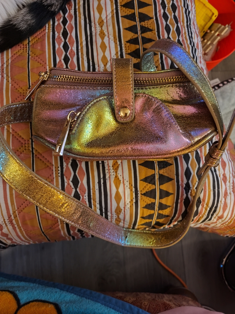 Iridescent Mini Crossbody Bag in Shimmering Pink-Gold